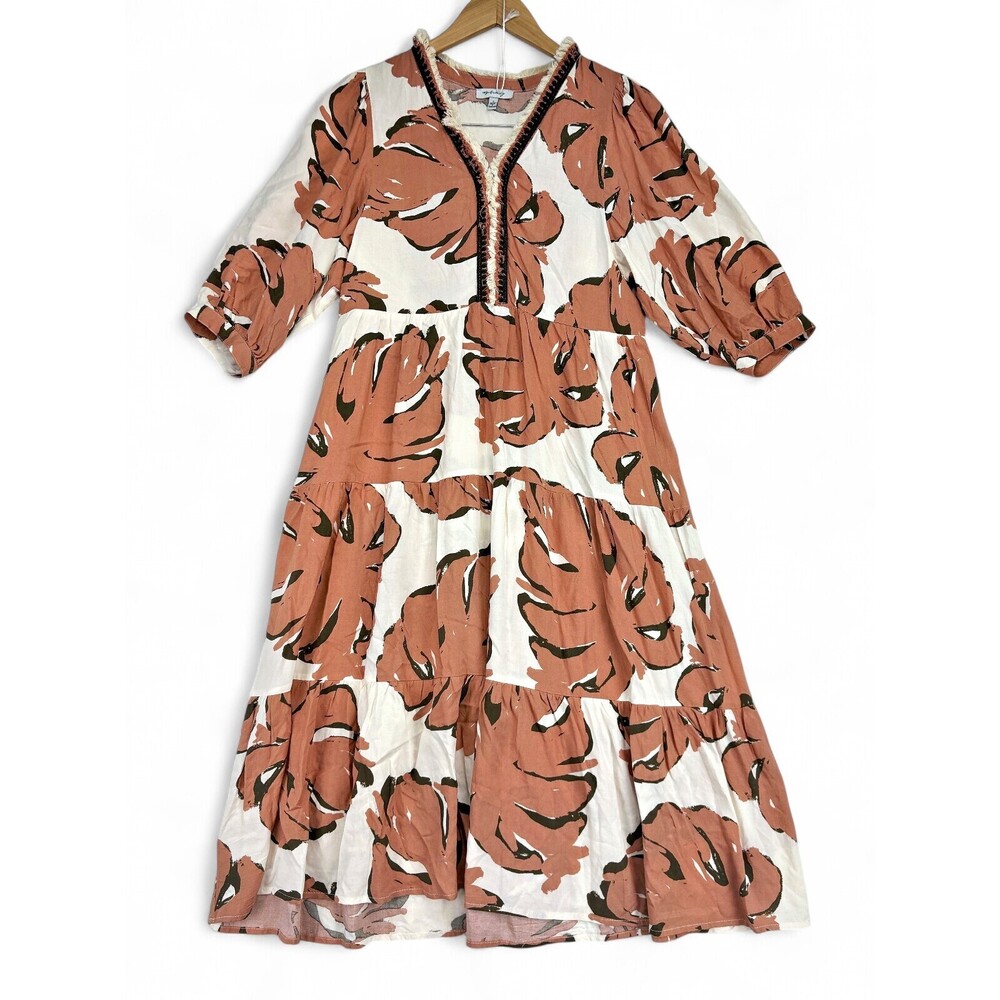 Rose & Everly Tiered Floral Midi Dress, Size S - Boho Puff Sleeve